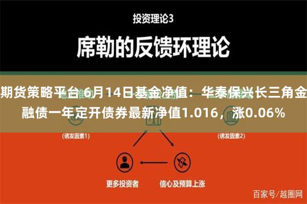 期货策略平台 6月14日基金净值：华泰保兴长三角金融债一年定开债券最新净值1.016，涨0.06%